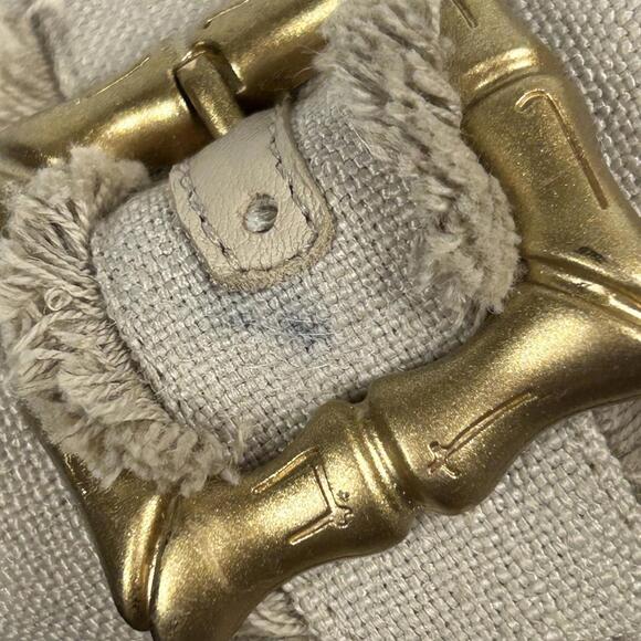 Schutz size 6.5 B Beige Frayed Mules Gold‎ tan canvas Buckle Womens - Picture 5 of 13